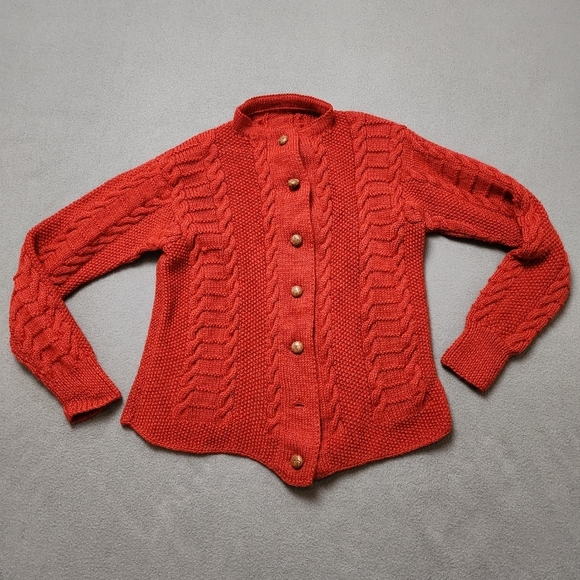 Hand Knit Cable Knit Wool Cardigan Sweater Cardigan Hand Knit Vtg - Picture 7 of 15